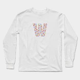 Floral Monogram Letter W - pink and blue Long Sleeve T-Shirt